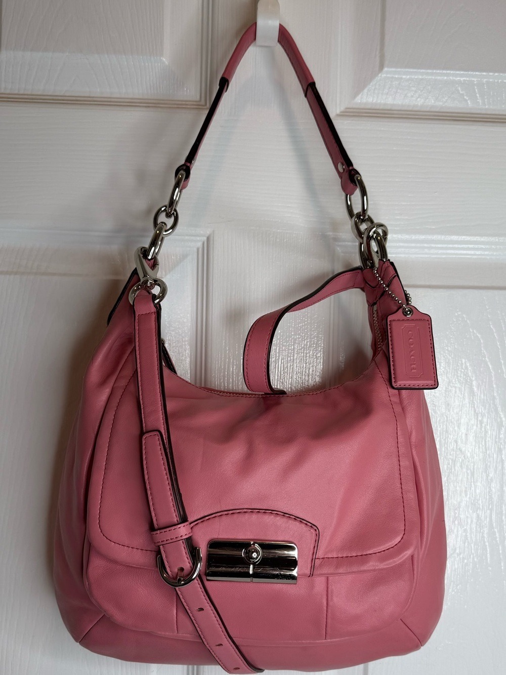 COACH VINTAGE KRISTIN BUBBLEGUM/ROSE PINK LEATHER HOBO CROSSBODY BAG